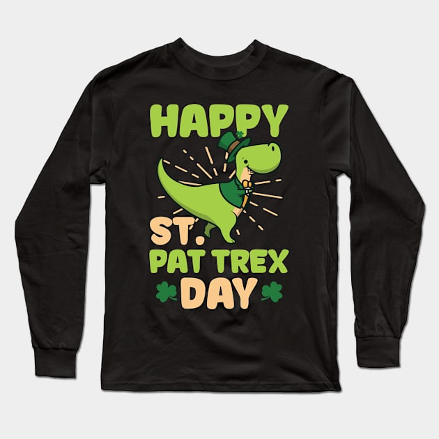 Funny St Patricks Day Shirt | Happy St. Pat T-Rex Day Long Sleeve T-Shirt by Gawkclothing